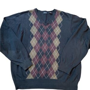 Men’s Izod Navy Gray Purple Cotton Argyle Sweater XL